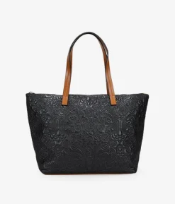 Bosanova Sacs Shopper | Sacs Porté Épaule | Sac shopping noir avec broderie florale et fermeture éclair