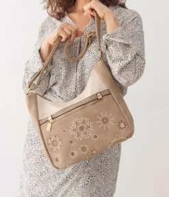 Bosanova Sacs À Bandoulière | Sac taupe avec broderie et fermeture éclair