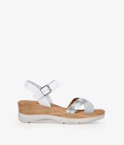 Bosanova Sandales Compensées | Chaussures En Cuir | Sandale pied blanche compensée effet bois