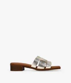 Bosanova Sandales Plates | Chaussures En Cuir | Sandales à bride arrière en cuir doré à petit talon