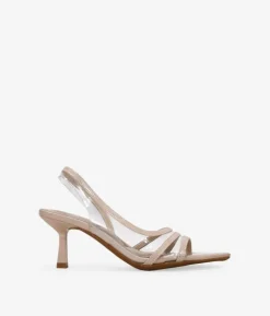 Bosanova Sandales À Talons | Chaussures De Fête | Sandales à petit talon beige avec vinyle