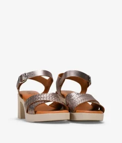 Bosanova Sandales À Talons | Chaussures En Cuir | Sandales à talon en cuir tressé métallisé
