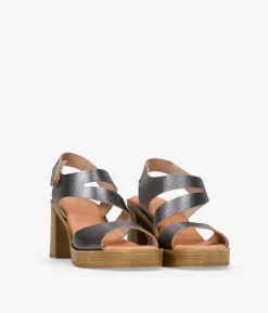 Bosanova Sandales À Talons | Chaussures En Cuir | Sandales à talon plomb en cuir avec fermeture velcro