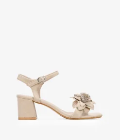 Bosanova Sandales À Talons | Chaussures De Fête | Sandales à talons beiges avec fleur