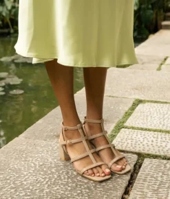 Bosanova Sandales À Talons | Chaussures De Fête | Sandales à talons beiges avec brides et boucle