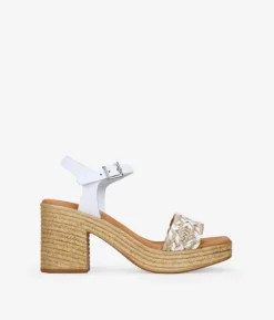 Bosanova Sandales À Talons | Chaussures En Cuir | Sandales à talons blanches en cuir avec raphia