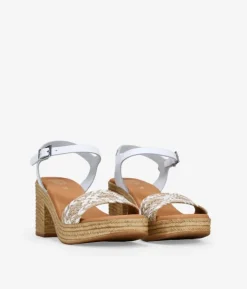 Bosanova Sandales À Talons | Chaussures En Cuir | Sandales à talons blanches en cuir avec raphia