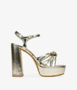 Bosanova Sandales À Talons | Sandales Plateformes | Sandales à talons dorées avec noeud
