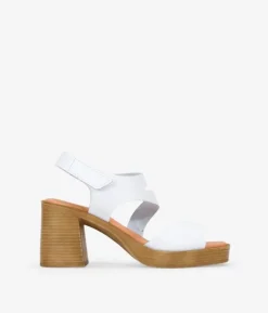 Bosanova Sandales À Talons | Chaussures En Cuir | Sandales à talons en cuir blanc avec fermeture velcro