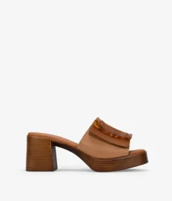Bosanova Sandales À Talons | Chaussures En Cuir | Sandales à talons en cuir avec boucle marbrée