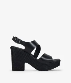 Bosanova Sandales À Talons | Sandales Plateformes | Sandales à talons en cuir noir avec boucle