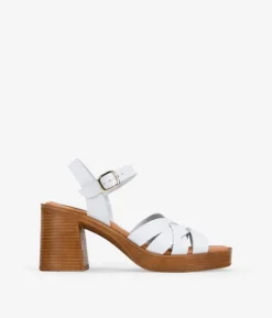 Bosanova Sandales À Talons | Chaussures En Cuir | Sandales à talons en cuir blanc avec boucle