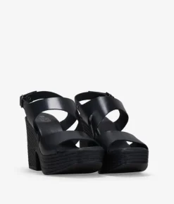 Bosanova Sandales À Talons | Sandales Plateformes | Sandales à talons en cuir noir avec boucle