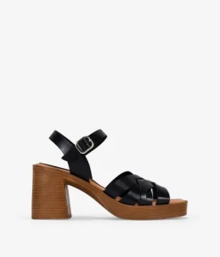 Bosanova Sandales À Talons | Sandales à talons en cuir noir avec boucle
