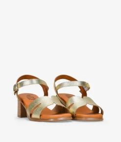 Bosanova Sandales À Talons | Chaussures En Cuir | Sandales à talons en cuir doré avec bracelet