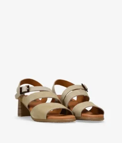 Bosanova Sandales À Talons | Chaussures En Cuir | Sandales à talons en cuir taupe avec boucle