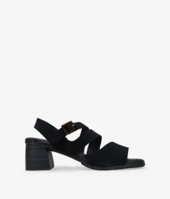 Bosanova Sandales À Talons | Chaussures En Cuir | Sandales à talons en cuir noir avec boucle