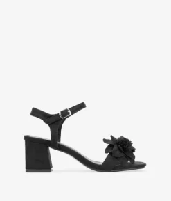 Bosanova Sandales À Talons | Chaussures De Fête | Sandales à talons noires avec fleur