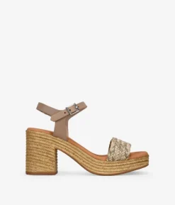 Bosanova Sandales À Talons | Sandales à talons taupe en cuir avec raphia