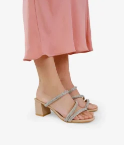 Bosanova Sandales À Talons | Chaussures De Fête | Sandales beiges à brillants