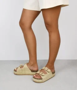 Bosanova Sandales Spartiates | Sandales Plateformes | Sandales beiges en sparte avec plateforme et boucles