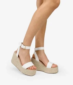 Bosanova Sandales Compensées | Sandales Spartiates | Sandales blanches à talon compensé en sparte