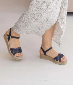 Bosanova Sandales Compensées | Sandales bleues à talon compensé et boucle