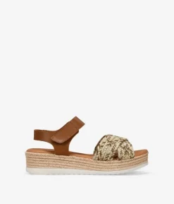 Bosanova Sandales Compensées | Chaussures En Cuir | Sandales compensées en cuir marron et raphia
