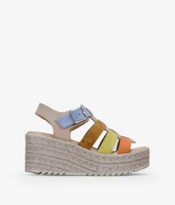 Bosanova Sandales Compensées | Chaussures En Cuir | Sandales compensées en cuir multicolore