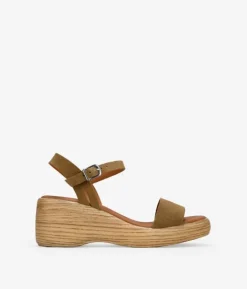 Bosanova Sandales Compensées | Chaussures En Cuir | Sandales compensées en cuir suédé marron avec boucle