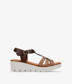 Bosanova Sandales Compensées | Chaussures En Cuir | Sandales compensées en cuir marron avec fermeture à boucle