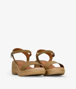 Bosanova Sandales Compensées | Chaussures En Cuir | Sandales compensées en cuir suédé marron avec boucle