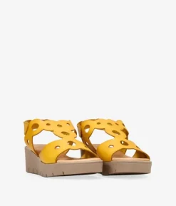 Bosanova Sandales Compensées | Chaussures En Cuir | Sandales compensées en cuir jaune