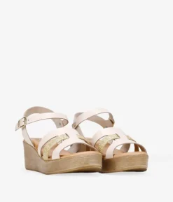 Bosanova Sandales Compensées | Chaussures En Cuir | Sandales compensées en cuir beige