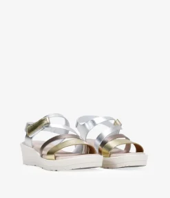 Bosanova Sandales Compensées | Chaussures En Cuir | Sandales compensées en cuir métallisé