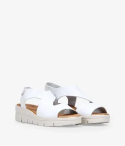 Bosanova Sandales Compensées | Chaussures En Cuir | Sandales compensées en cuir blanc