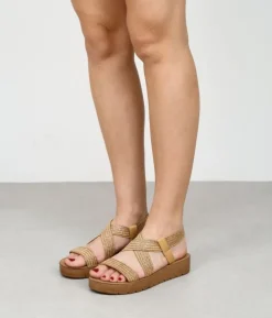 Bosanova Sandales Compensées | Sandales Spartiates | Sandales compensées en raphia beige