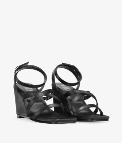 Bosanova Sandales Compensées | Sandales compensées en satin noir