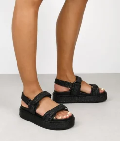 Bosanova Sandales Compensées | Tongs | Sandales compensées noires à entredoigts