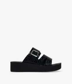 Bosanova Sandales Compensées | Sandales compensées noires effet crocodile avec boucle