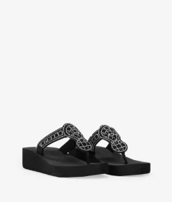 Bosanova Sandales Compensées | Tongs | Sandales doigt noir avec diamants