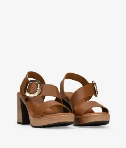 Bosanova Sandales À Talons | Chaussures En Cuir | Sandales en cuir à talon effet bois