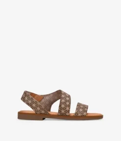Bosanova Sandales Plates | Chaussures En Cuir | Sandales en cuir beige à fleurs gravées