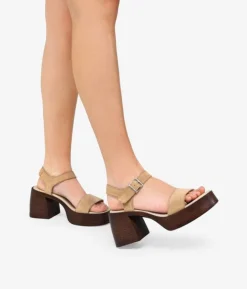 Bosanova Sandales À Talons | Sandales Plateformes | Sandales en cuir beige à talon large