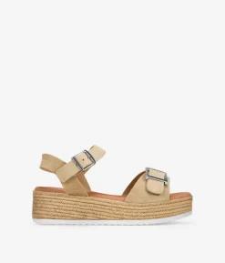 Bosanova Sandales Spartiates | Sandales Compensées | Sandales en cuir beige avec compensée et boucles en sparte