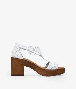 Bosanova Sandales À Talons | Chaussures En Cuir | Sandales en cuir blanc à talon effet bois