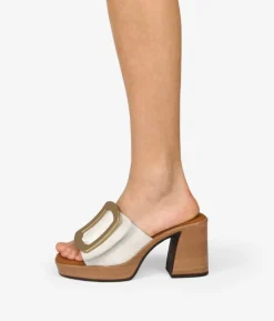 Bosanova Sandales À Talons | Chaussures En Cuir | Sandales en cuir blanc à talon effet bois