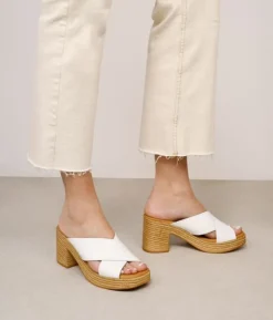 Bosanova Sandales À Talons | Chaussures En Cuir | Sandales en cuir blanc à talon effet raphia