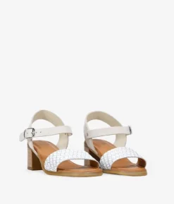 Bosanova Sandales À Talons | Chaussures En Cuir | Sandales en cuir blanc à talon effet bois