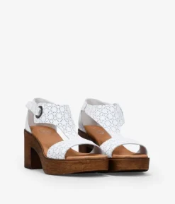 Bosanova Sandales À Talons | Chaussures En Cuir | Sandales en cuir blanc à talon effet bois